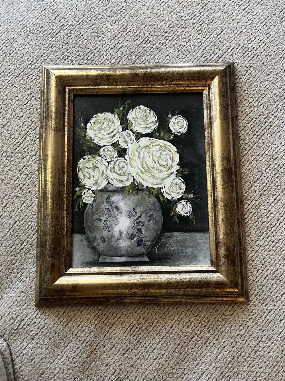 8x10 Vintage White Floral Bouquet Gold Frame Wall Decor